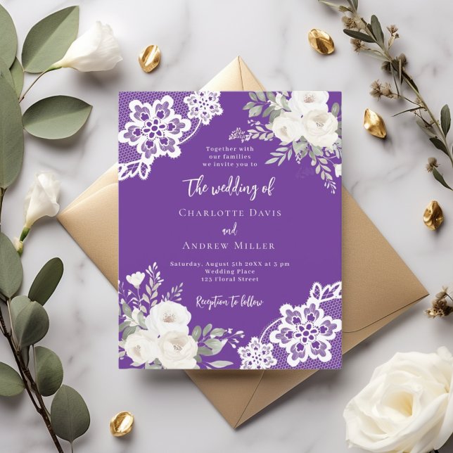 Lámina Invitación a una boda floral de encaje blanco mora (Subido por el creador)