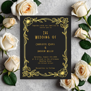 Lámina Invitación a una boda floral de oro negro