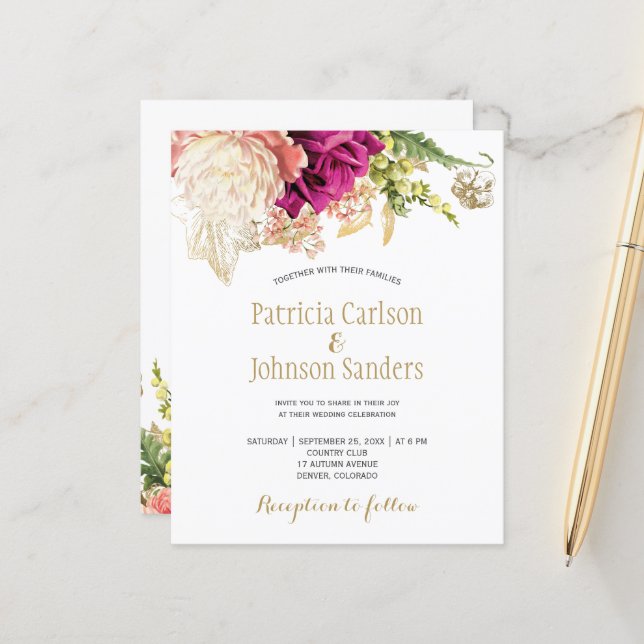 Lámina Invitación a una boda floral elegante y económica (Anverso/Reverso In Situ)