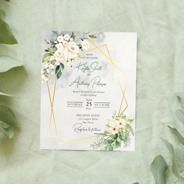 Lámina Invitación a una boda floral rosa de vegetación bl (Subido por el creador)
