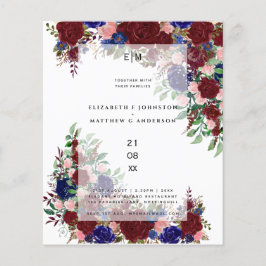 Lámina Invitación a una boda floral rosa rosa azul borgoñ