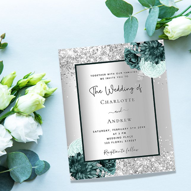 Lámina Invitación a una boda floral verde plateado (Subido por el creador)