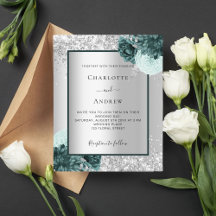 Invitación a una boda floral verde plateado