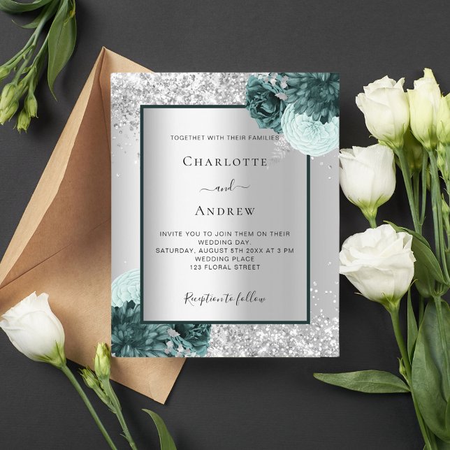 Lámina Invitación a una boda floral verde plateado (Subido por el creador)