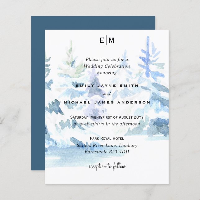 Lámina Invitación a una boda para esquiar en los árboles  (Anverso / Reverso)