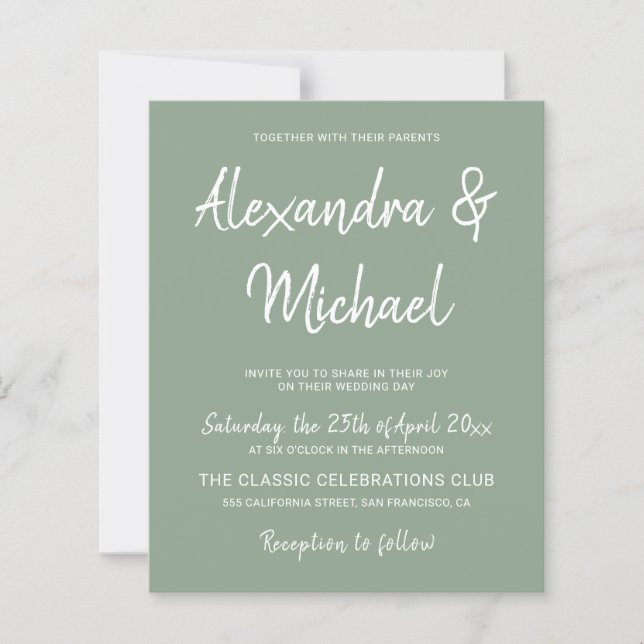 Lámina Invitación a una boda verde oliva (Anverso)