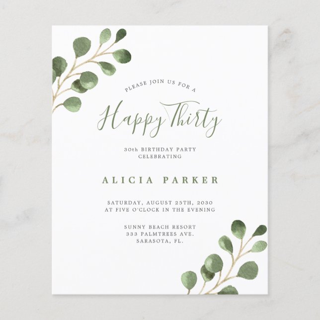 Lámina Invitación a una fiesta de cumpleaños de 30 años d (Anverso)