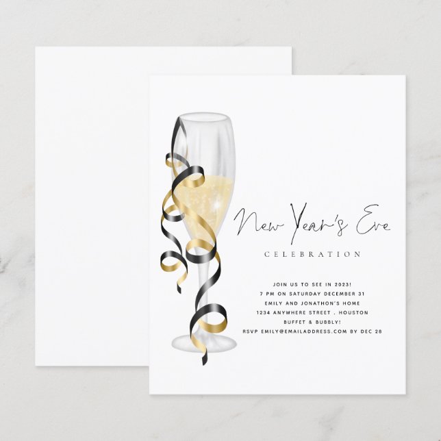 Lámina Invitación a ver Año Nuevo con guión de champán de (Anverso / Reverso)