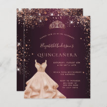 Invitación a vestir con rosa de oro de Quinceanera