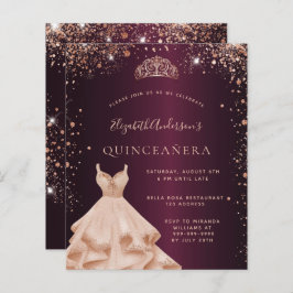 Lámina Invitación a vestir con rosa de oro de Quinceanera
