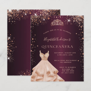 Lámina Invitación a vestir con rosa de oro de Quinceanera