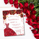 Lámina Invitación a vestir de blanco rojo<br><div class="desc">Una invitación moderna,  elegante y glamurosa para una fiesta de 16 y 16 años. Un fondo blanco con chispas,  un vestido rojo y rosas rojas,  flores. El nombre está escrito con una escritura de estilo con letras a mano moderna. Personalice y agregue los detalles de su fiesta.</div>