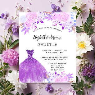 Lámina Invitación a vestir de flores moradas rosadas dulc