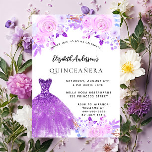 Lámina Invitación a vestir de flores púrpuras rosadas de