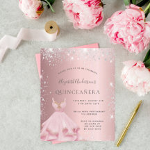 Invitación a vestir de plata rosa Quinceanera