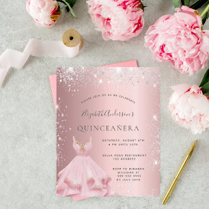 Lámina Invitación a vestir de plata rosa Quinceanera