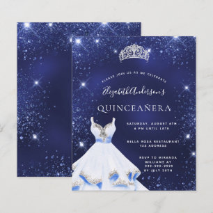 Lámina Invitación a vestir purpurina azul de Quinceanera