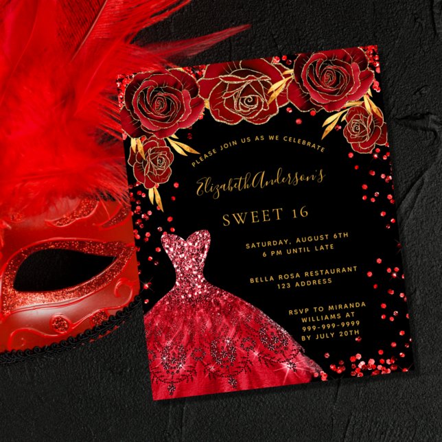 Lámina Invitación a vestir rojo negro de Budget Sweet 16 (Subido por el creador)