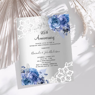 Lámina Invitación al 25º aniversario de boda azul platead