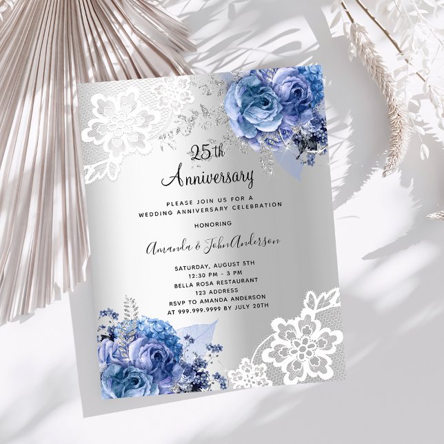 Lámina Invitación al 25º aniversario de boda azul platead (Subido por el creador)
