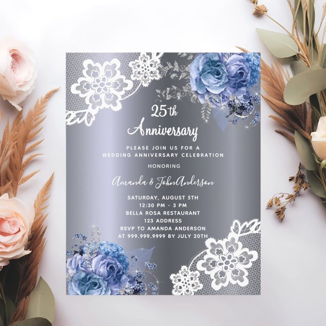 Lámina Invitación al 25º aniversario de boda azul platead (Subido por el creador)