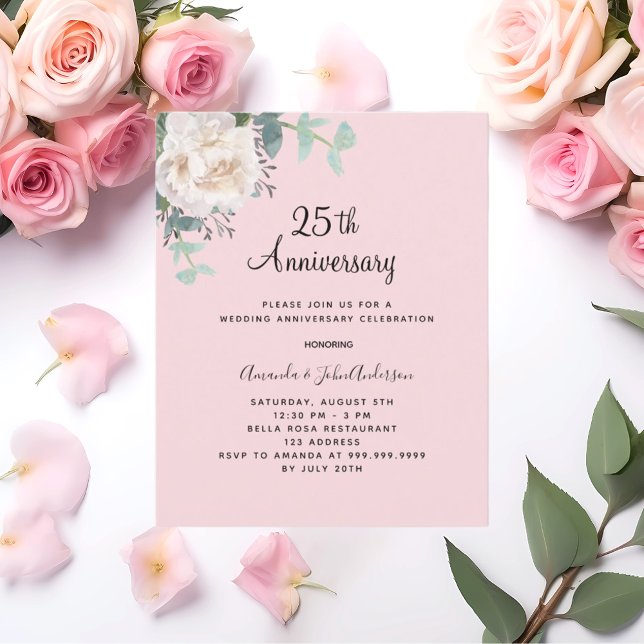 Lámina Invitación al 25º aniversario del boda rosa floral (Subido por el creador)