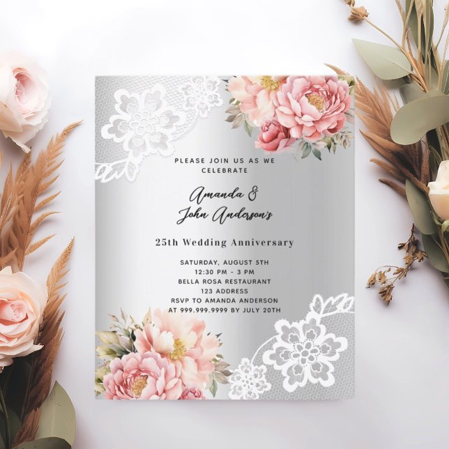 Lámina Invitación al 25º aniversario del boda rosado plat (Subido por el creador)