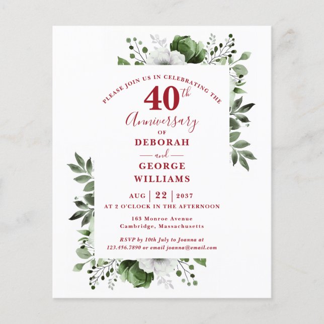 Lámina Invitación al 40º Aniversario Boda de la Floral Pr (Anverso)