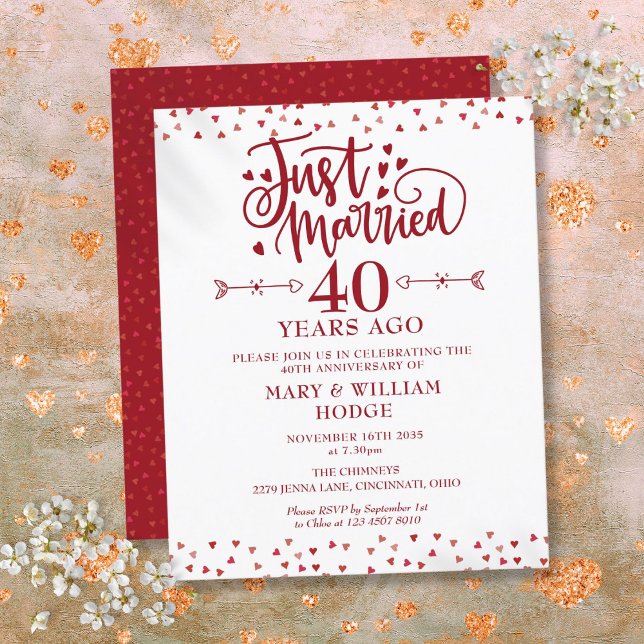 Lámina Invitación al 40 aniversario del presupuesto recié (Budget Just Married 40th Anniversary Invitation)