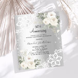 Lámina Invitación al 60° aniversario del boda de diamante<br><div class="desc">Por un elegante y romántico 60 aniversario boda. Un fondo falso plateado decorado con flores blancas,  rosas,  diamantes y encaje blanco. Personalice y agregue sus nombres y detalles. 1 hoja = 1 borde impreso de invitación al borde.</div>