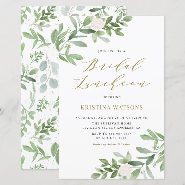 Lámina Invitación al almuerzo de la novia con flores blan (Anverso / Reverso)