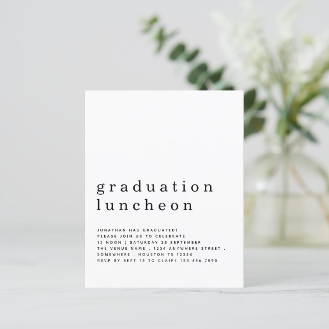 Lámina Invitación al almuerzo para graduación Minimalista (Anverso de pie)