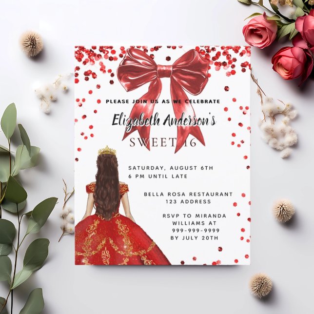 Lámina Invitación al arco de vestido blanco rojo dulce 16 (Subido por el creador)