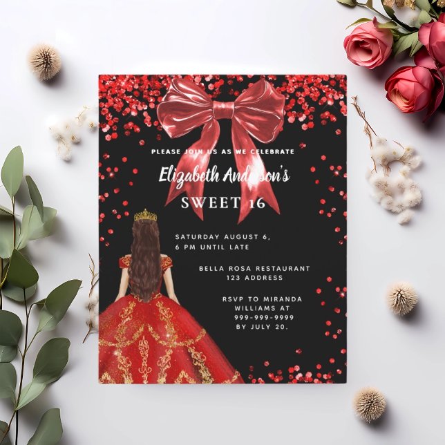 Lámina Invitación al arco del vestido rojo negro dulce 16 (Subido por el creador)