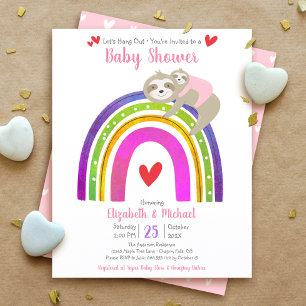 Lámina Invitación al arcoiris de Baby Shower Sloth Chica 