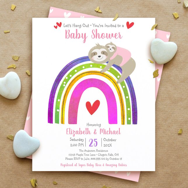 Lámina Invitación al arcoiris de Baby Shower Sloth Chica  (Subido por el creador)