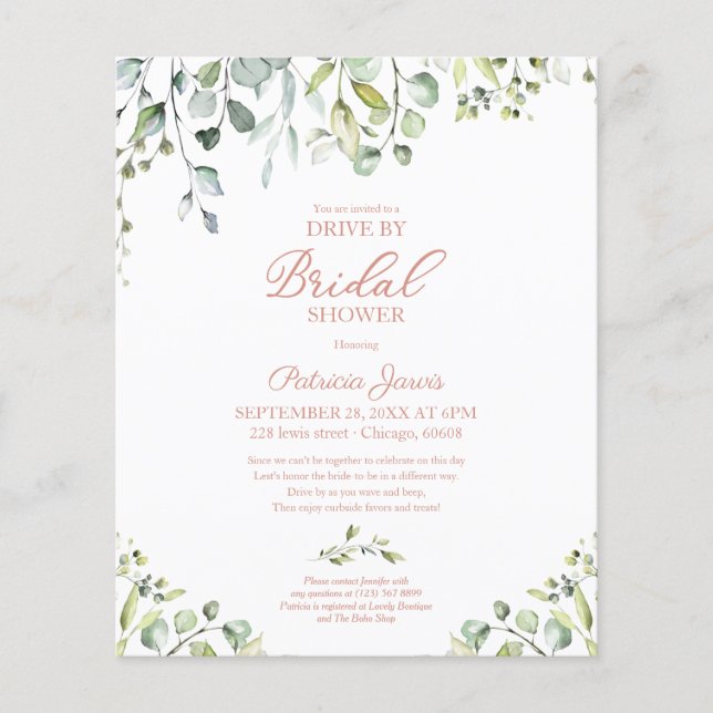 Lámina Invitación al baby shower de Greenery Drive By con (Anverso)