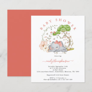 Lámina Invitación al Baby Shower de la niña del elefante 