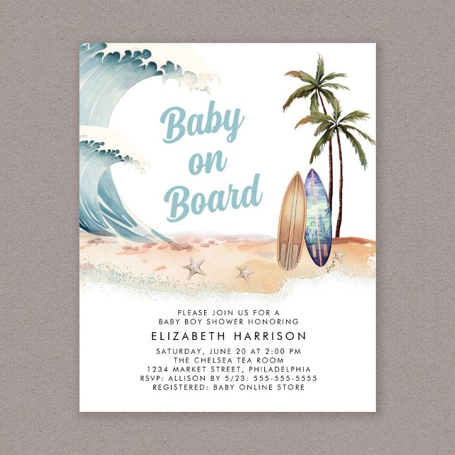 Lámina Invitación al Baby Shower de Surf en la Playa "Beb (Subido por el creador)