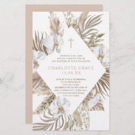 Lámina Invitación al Baptismo Floral del Boho Pampas Tan