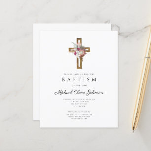 Lámina Invitación al bautismo cruzado de Boho floral de p