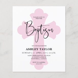 Lámina Invitación al bautismo cruzado rosa ligero con pre
