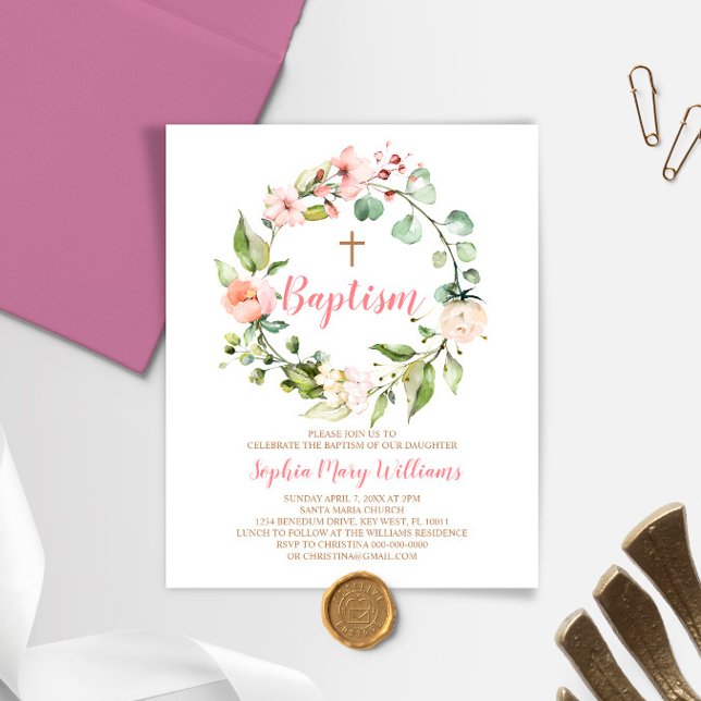 Lámina Invitación al bautismo de Chica de guirnaldas rosa (Subido por el creador)