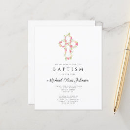 Lámina Invitación al bautismo de cruz rosa floral elegant