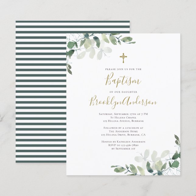 Lámina Invitación al bautismo de ecología de eucalipto de (Anverso / Reverso)