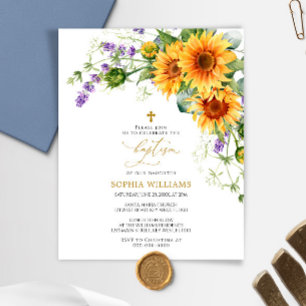 Lámina Invitación al bautismo de flores de lavanda y gira