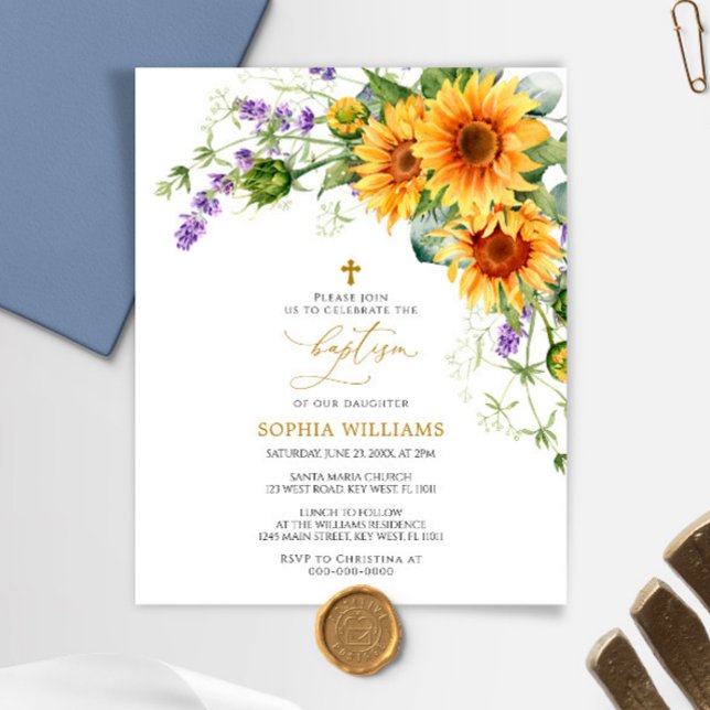 Lámina Invitación al bautismo de flores de lavanda y gira (Subido por el creador)