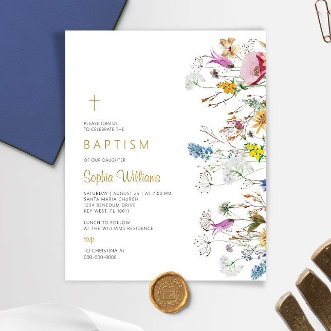 Lámina Invitación al bautismo de flores silvestres del bo (Subido por el creador)