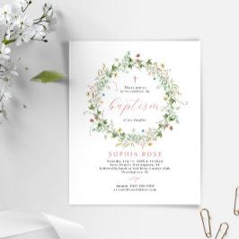 Lámina Invitación al bautismo de flores silvestres rustic