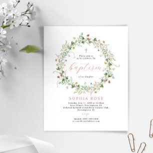 Lámina Invitación al bautismo de flores silvestres rustic